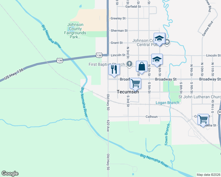 map of restaurants, bars, coffee shops, grocery stores, and more near 181 Clay Street in Tecumseh