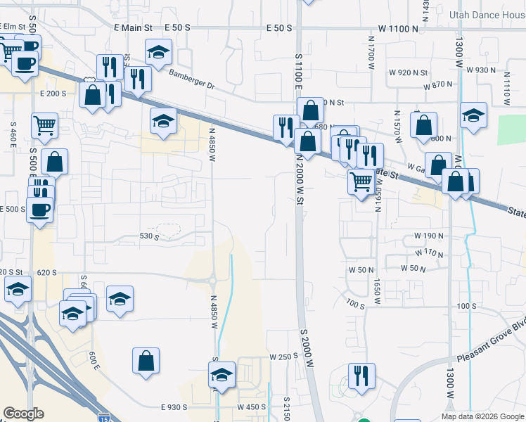 map of restaurants, bars, coffee shops, grocery stores, and more near 502 South 1040 West in American Fork