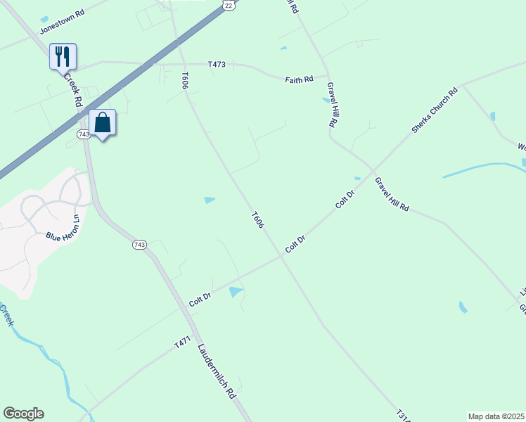 map of restaurants, bars, coffee shops, grocery stores, and more near 444 County Line Road in Grantville