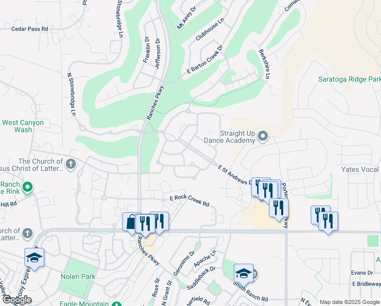 map of restaurants, bars, coffee shops, grocery stores, and more near 3744 Saint Andrews Drive in Eagle Mountain
