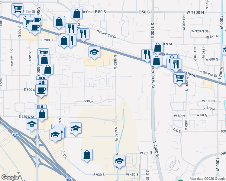 map of restaurants, bars, coffee shops, grocery stores, and more near 477 South 850 East in American Fork