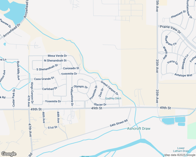 map of restaurants, bars, coffee shops, grocery stores, and more near 3901 Yosemite Drive in Greeley