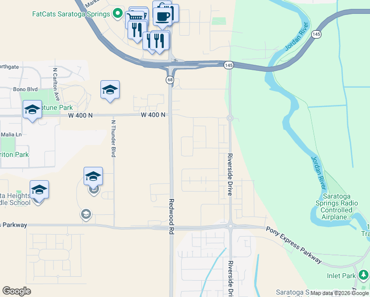 map of restaurants, bars, coffee shops, grocery stores, and more near 282 North Roundabout Street in Saratoga Springs