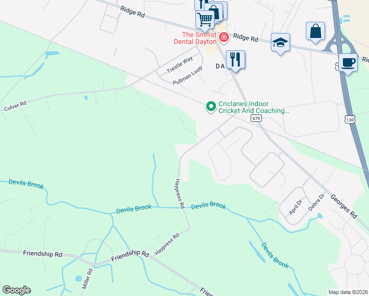 map of restaurants, bars, coffee shops, grocery stores, and more near 37 Haypress Road in South Brunswick Township