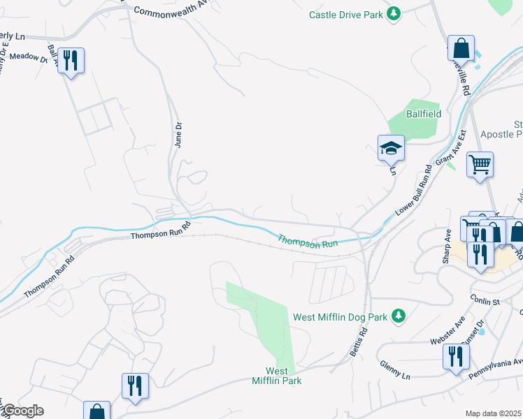 map of restaurants, bars, coffee shops, grocery stores, and more near 3605 Homestead Duquesne Road in West Mifflin