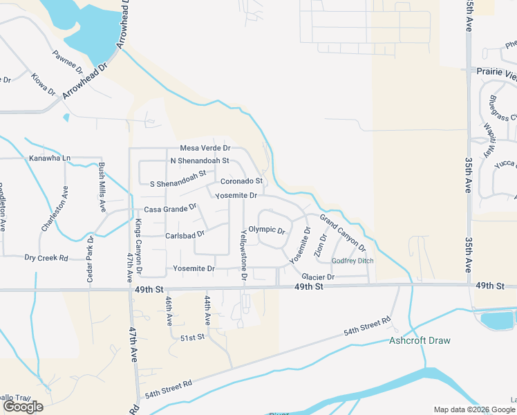 map of restaurants, bars, coffee shops, grocery stores, and more near 4213 Olympic Drive in Greeley