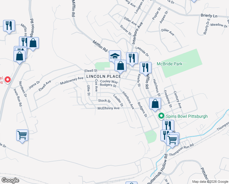 map of restaurants, bars, coffee shops, grocery stores, and more near 1203 Stock Street in Pittsburgh