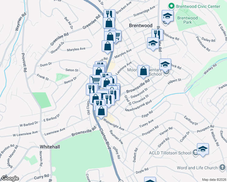 map of restaurants, bars, coffee shops, grocery stores, and more near 501 Towne Square Way in Pittsburgh
