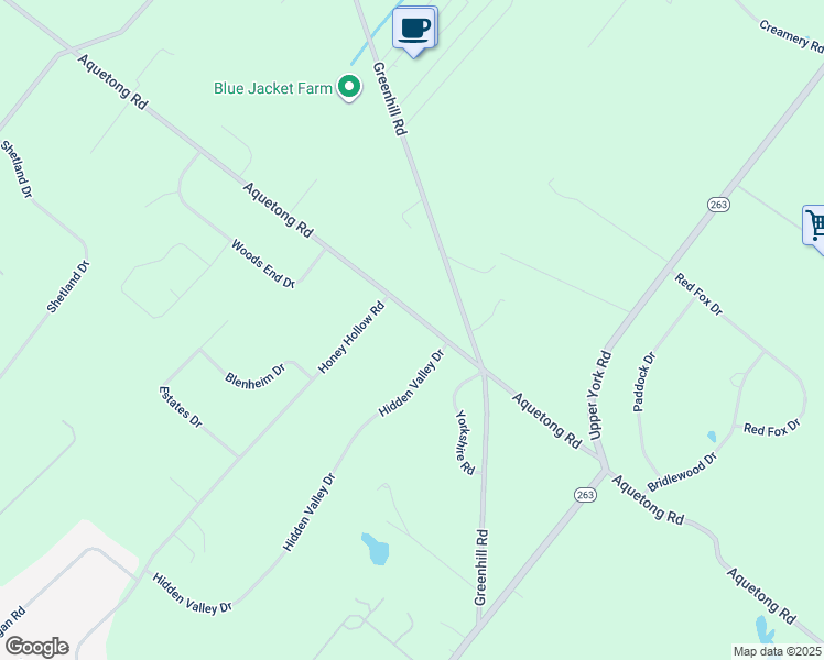 map of restaurants, bars, coffee shops, grocery stores, and more near 3163 Aquetong Road in Doylestown