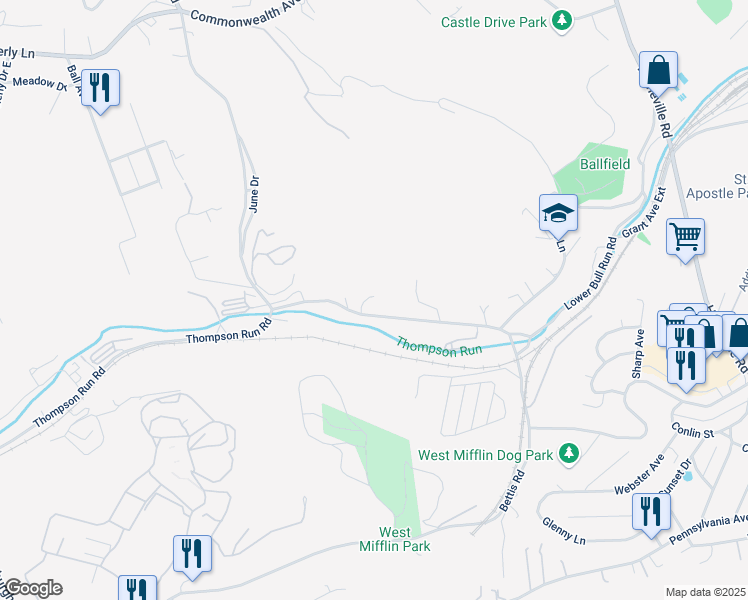 map of restaurants, bars, coffee shops, grocery stores, and more near 3605 Homestead Duquesne Road in West Mifflin
