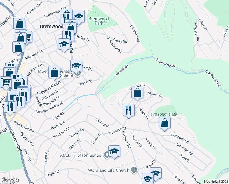 map of restaurants, bars, coffee shops, grocery stores, and more near 4563 East Willock Road in Pittsburgh