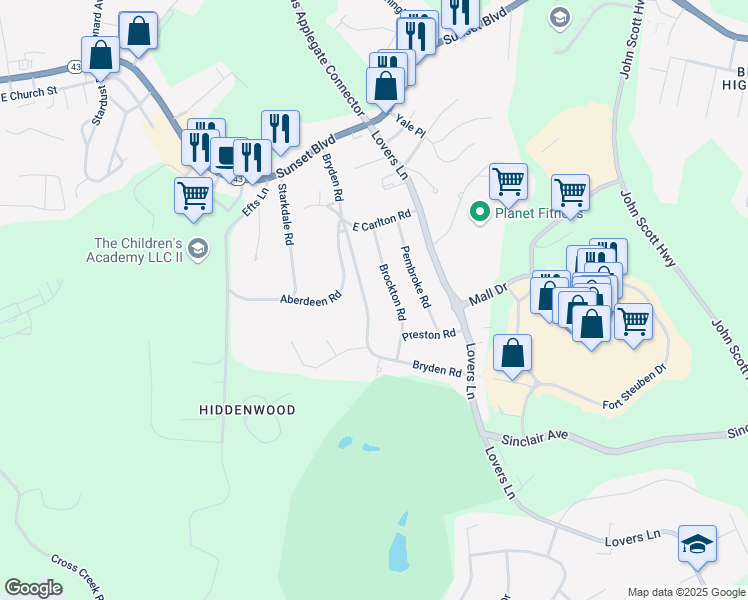 map of restaurants, bars, coffee shops, grocery stores, and more near 133 Brockton Road in Steubenville