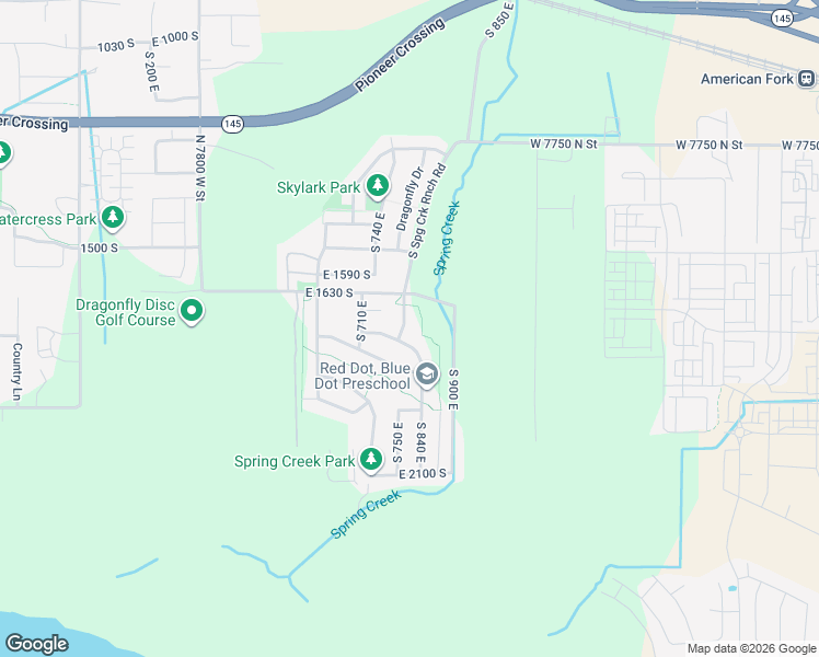 map of restaurants, bars, coffee shops, grocery stores, and more near 1735 Spring Creek Ranch Road in Lehi