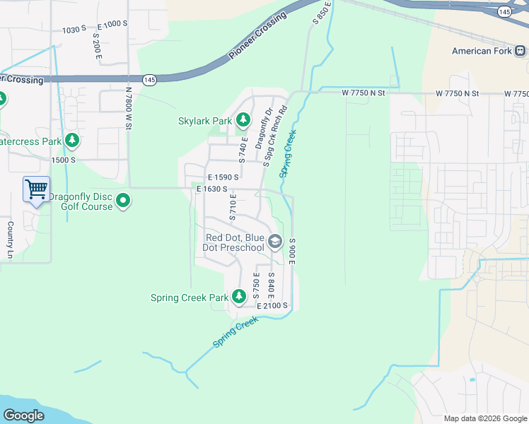 map of restaurants, bars, coffee shops, grocery stores, and more near 1735 Spring Creek Ranch Road in Lehi