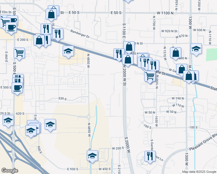 map of restaurants, bars, coffee shops, grocery stores, and more near 502 South 1040 East in American Fork