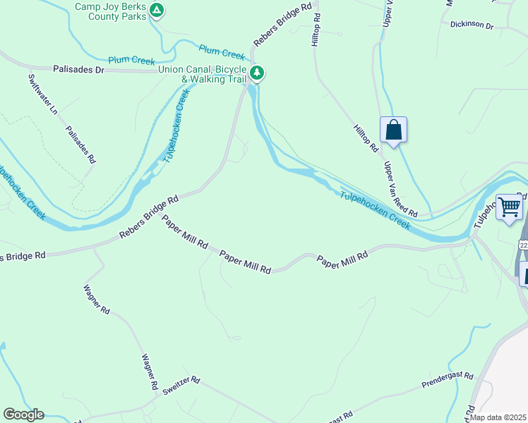 map of restaurants, bars, coffee shops, grocery stores, and more near 170 Rebers Bridge Road in Sinking Spring