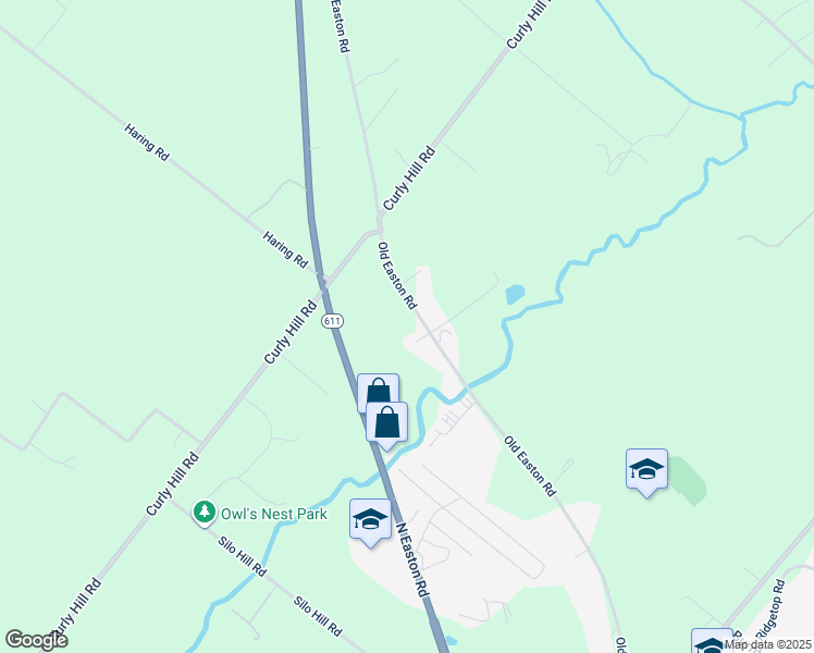 map of restaurants, bars, coffee shops, grocery stores, and more near 5300 Old Easton Road in Doylestown