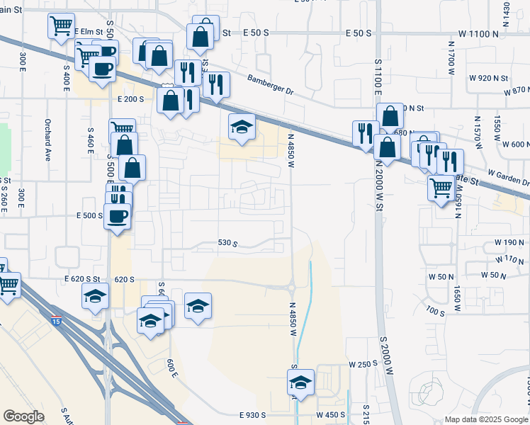 map of restaurants, bars, coffee shops, grocery stores, and more near 453 South 830 East in American Fork