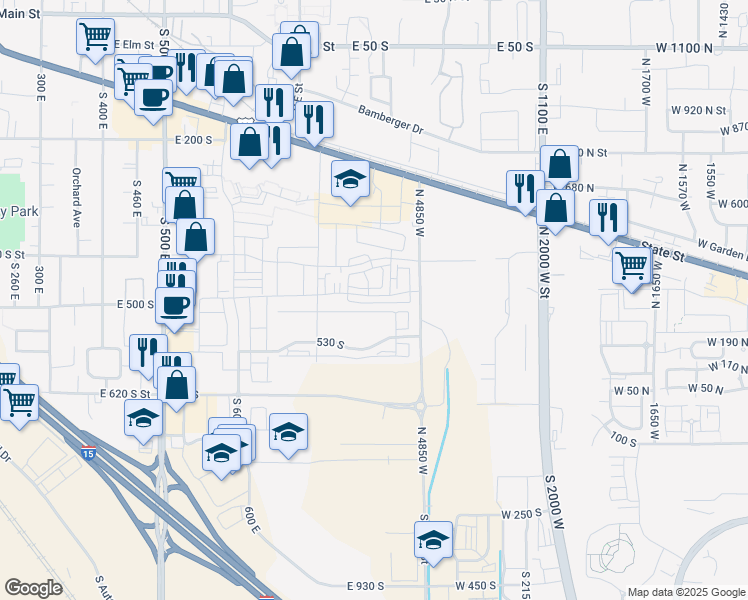 map of restaurants, bars, coffee shops, grocery stores, and more near 807 East 460 South in American Fork