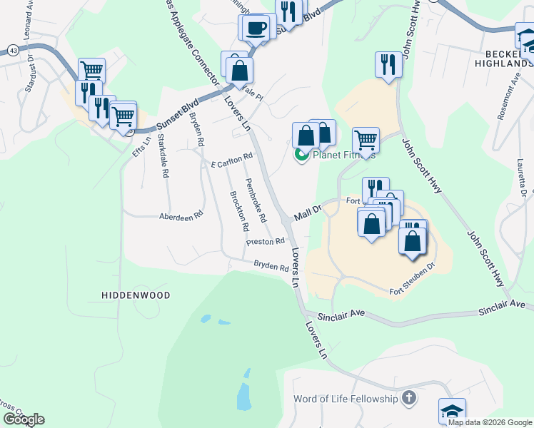 map of restaurants, bars, coffee shops, grocery stores, and more near 261 Lovers Lane in Steubenville