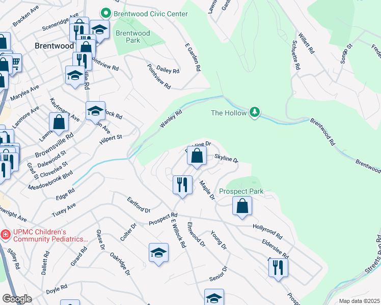 map of restaurants, bars, coffee shops, grocery stores, and more near 1662 Parkline Drive in Pittsburgh