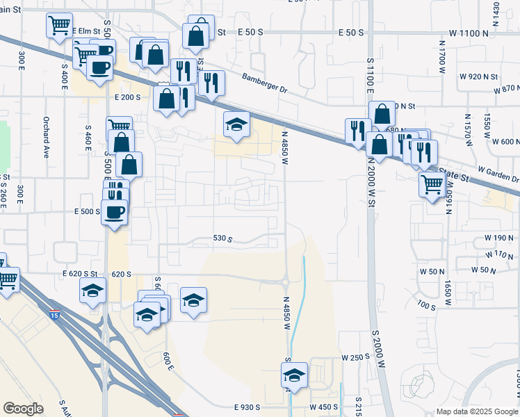 map of restaurants, bars, coffee shops, grocery stores, and more near 453 South 830 East in American Fork