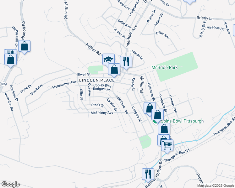 map of restaurants, bars, coffee shops, grocery stores, and more near 1307 Rodgers Street in Pittsburgh