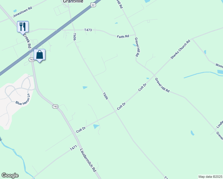 map of restaurants, bars, coffee shops, grocery stores, and more near 444 County Line Road in Grantville
