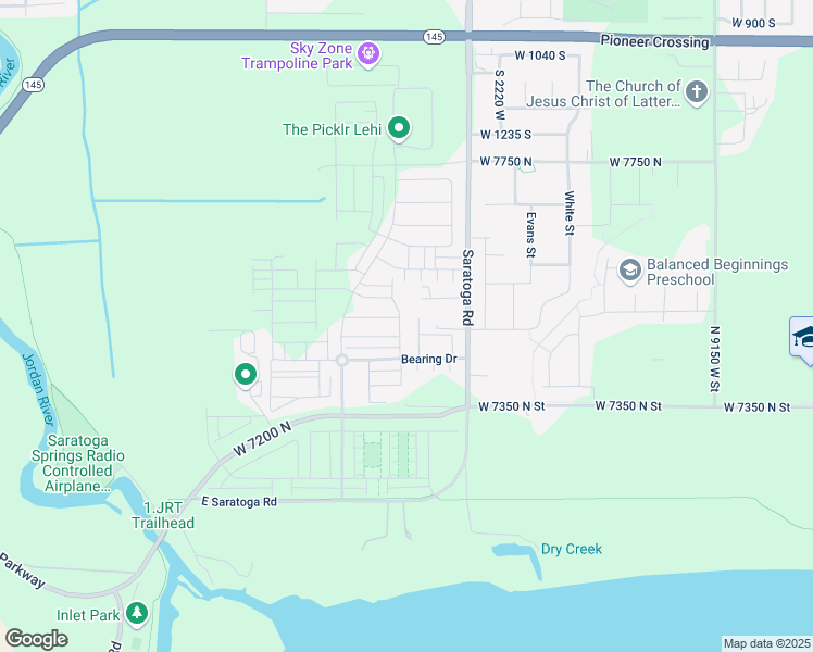 map of restaurants, bars, coffee shops, grocery stores, and more near 282 Starboard Drive in Lehi