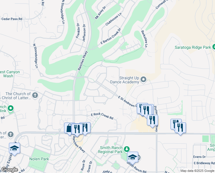 map of restaurants, bars, coffee shops, grocery stores, and more near 3771 East Saint Andrews Drive in Eagle Mountain