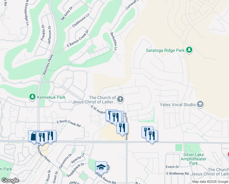 map of restaurants, bars, coffee shops, grocery stores, and more near 4062 Hudson Way in Eagle Mountain