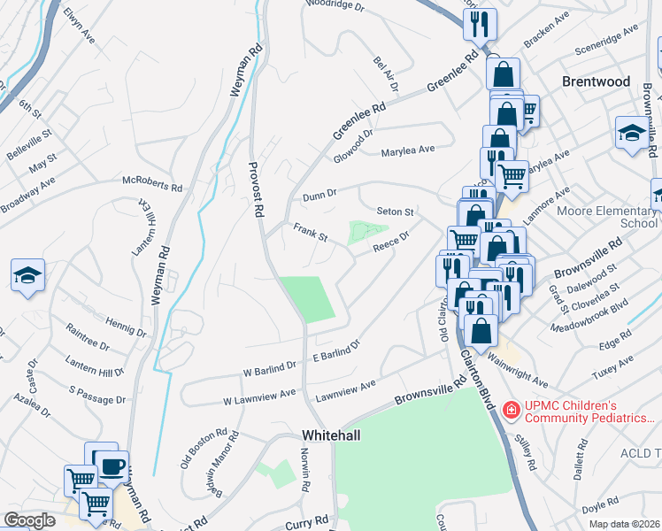map of restaurants, bars, coffee shops, grocery stores, and more near 5 Sheila Court in Pittsburgh
