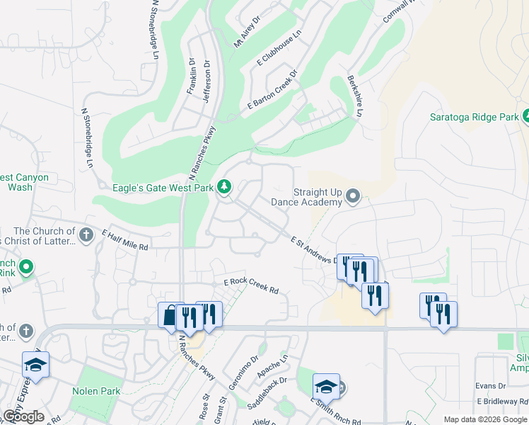 map of restaurants, bars, coffee shops, grocery stores, and more near 3771 East Saint Andrews Drive in Eagle Mountain