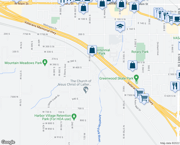 map of restaurants, bars, coffee shops, grocery stores, and more near 441 South 100 West in American Fork