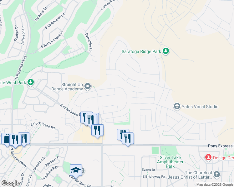 map of restaurants, bars, coffee shops, grocery stores, and more near 8418 North Sun Crest Drive in Eagle Mountain