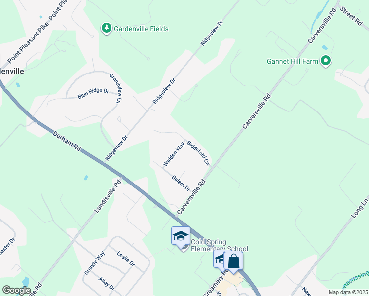 map of restaurants, bars, coffee shops, grocery stores, and more near 5381 Walden Way in Doylestown