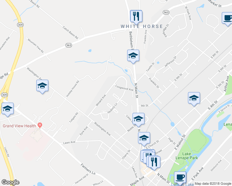 map of restaurants, bars, coffee shops, grocery stores, and more near 549 Newbury Court in Sellersville
