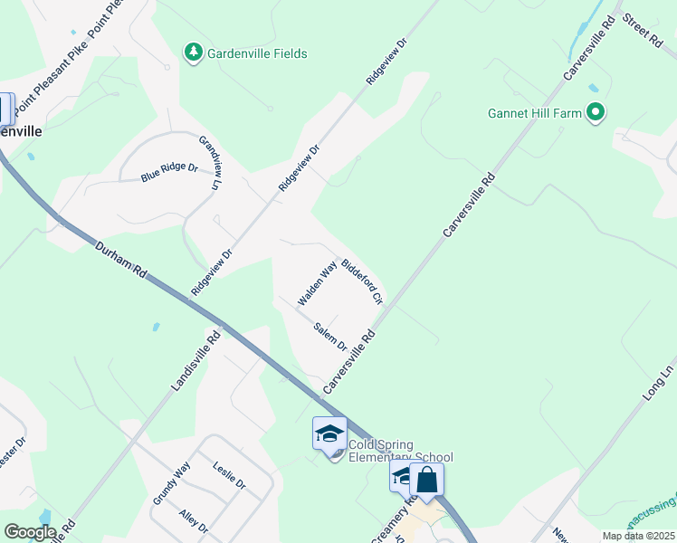 map of restaurants, bars, coffee shops, grocery stores, and more near 5381 Walden Way in Doylestown