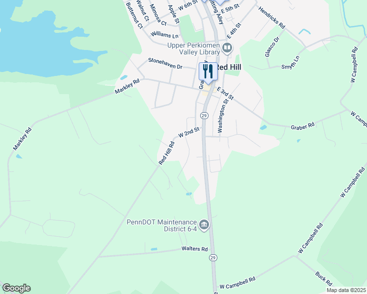 map of restaurants, bars, coffee shops, grocery stores, and more near 187 Meadowland Drive in Red Hill