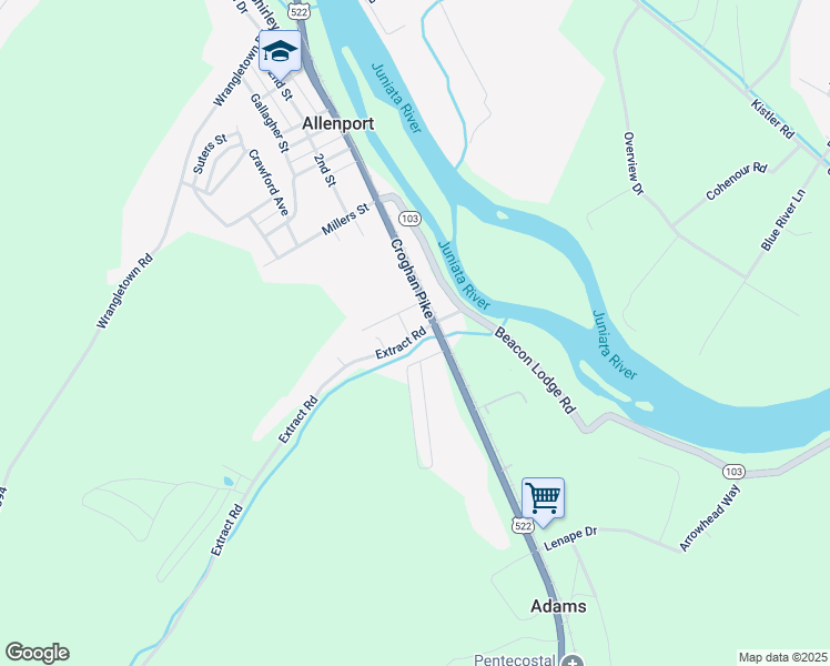 map of restaurants, bars, coffee shops, grocery stores, and more near 14330 Croghan Pike in Mount Union