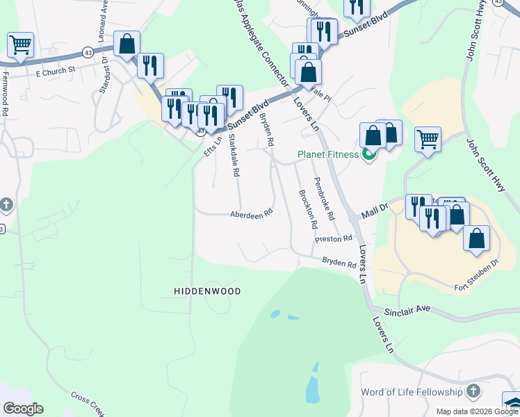 map of restaurants, bars, coffee shops, grocery stores, and more near 152 Starkdale Road in Wintersville