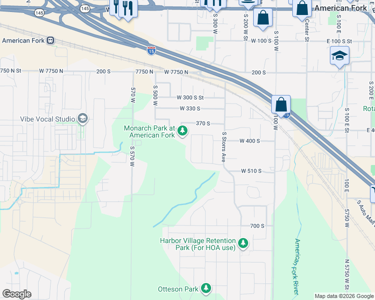 map of restaurants, bars, coffee shops, grocery stores, and more near 429 South 390 West in American Fork