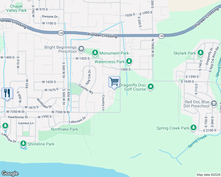 map of restaurants, bars, coffee shops, grocery stores, and more near 7521 North 8000 West in Lehi