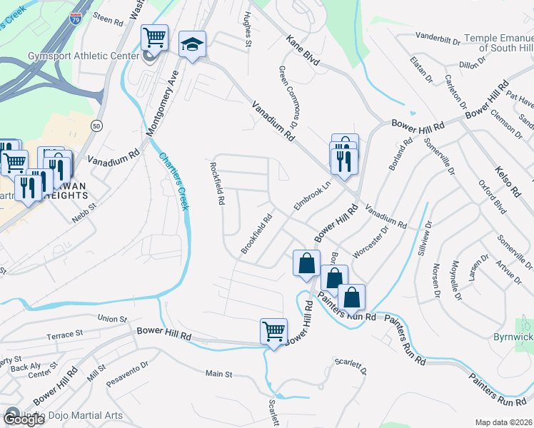 map of restaurants, bars, coffee shops, grocery stores, and more near 336 Rockhill Road in Pittsburgh