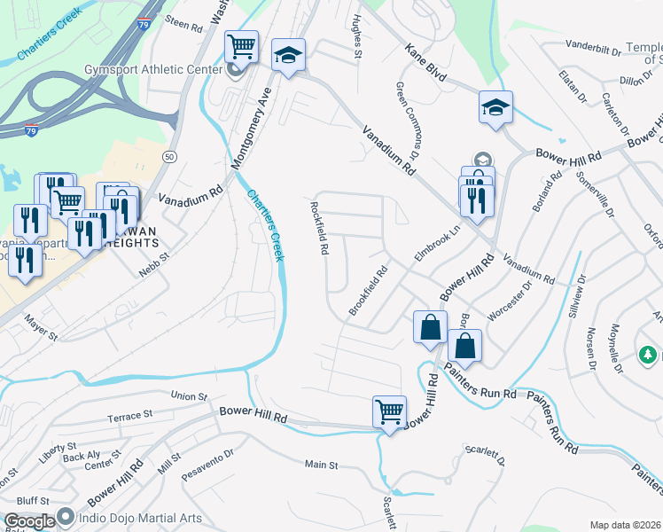 map of restaurants, bars, coffee shops, grocery stores, and more near 332 Rockfield Road in Pittsburgh