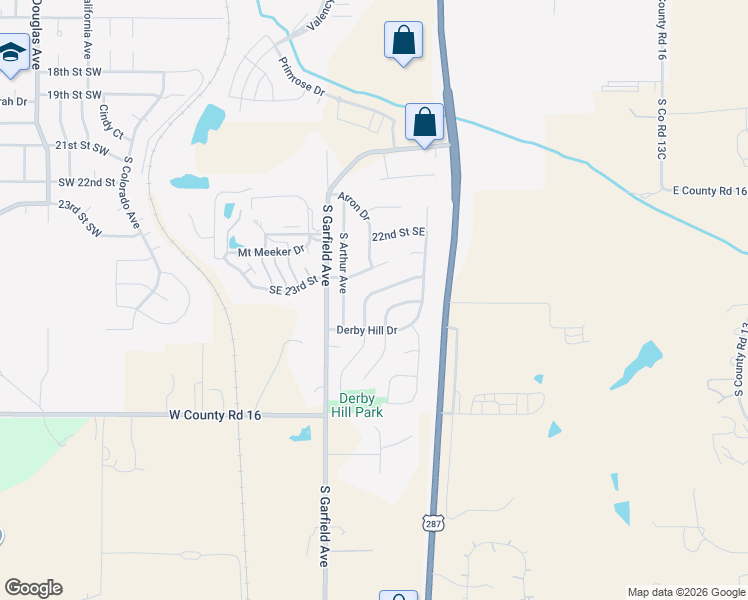 map of restaurants, bars, coffee shops, grocery stores, and more near 217 Courtney Drive in Loveland