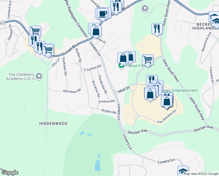 map of restaurants, bars, coffee shops, grocery stores, and more near 261 Lovers Lane in Steubenville
