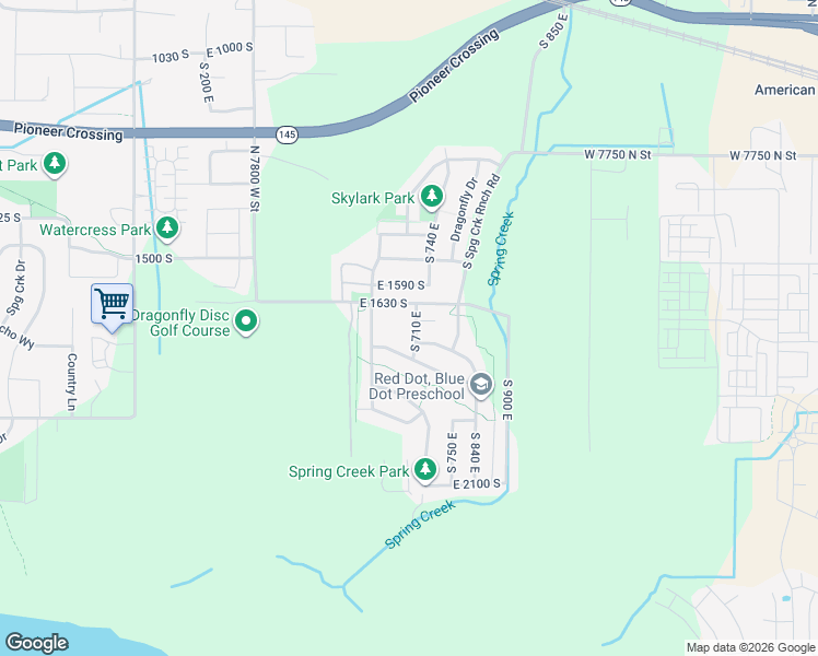map of restaurants, bars, coffee shops, grocery stores, and more near 1694 South 710 East in Lehi