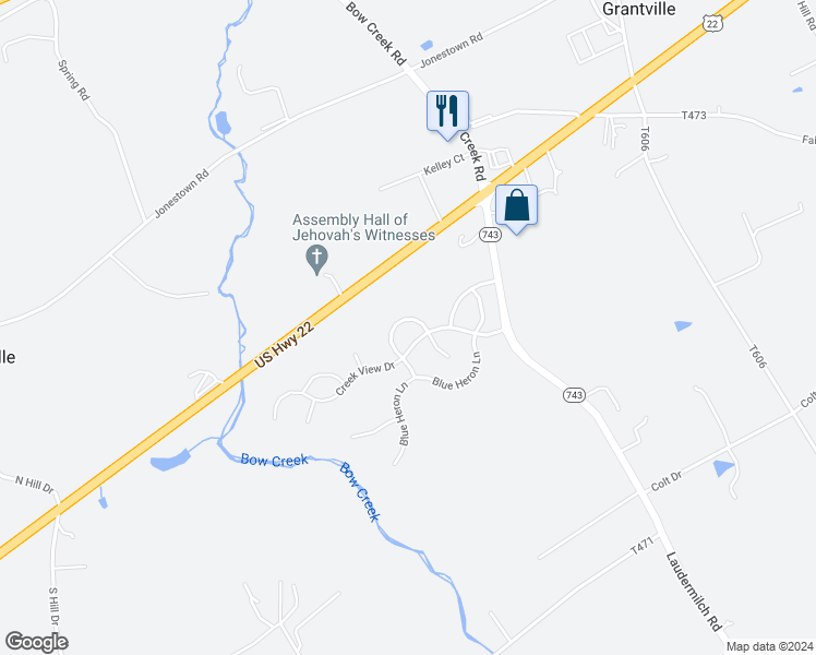 map of restaurants, bars, coffee shops, grocery stores, and more near 1805 Stoneford Lane in Palmyra