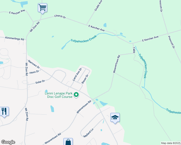 map of restaurants, bars, coffee shops, grocery stores, and more near 76 Bauer Drive in Lebanon